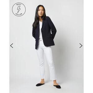 Ann Mashburn Women's Navy Wool Pique Knit Parker Jacket Blazer Size Small